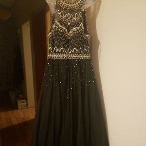 Black sequin full prom dress